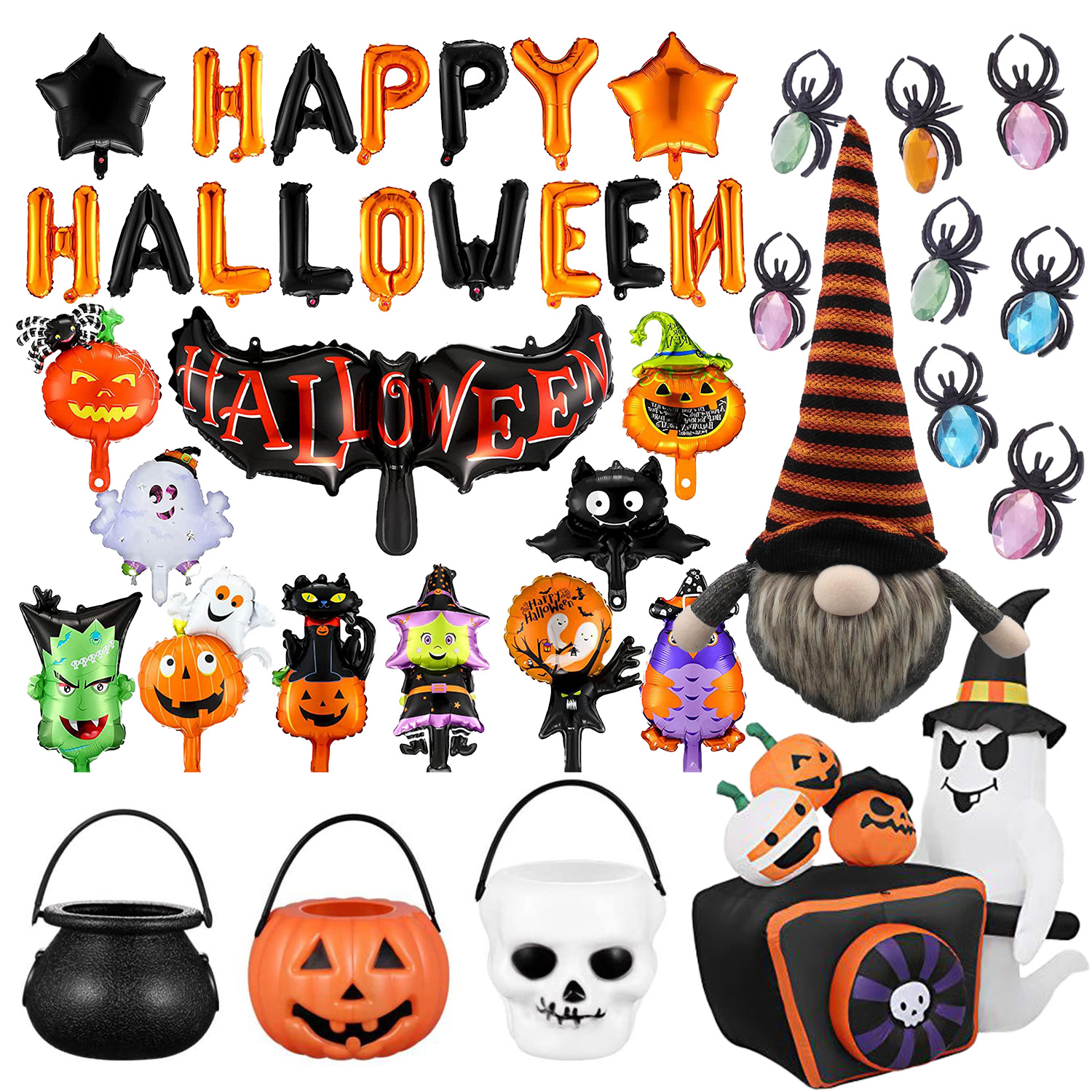 Halloween Decoration Balloons, Gnomes, Ghost Projection Light, Pumpkin Candy Buckets, and More!